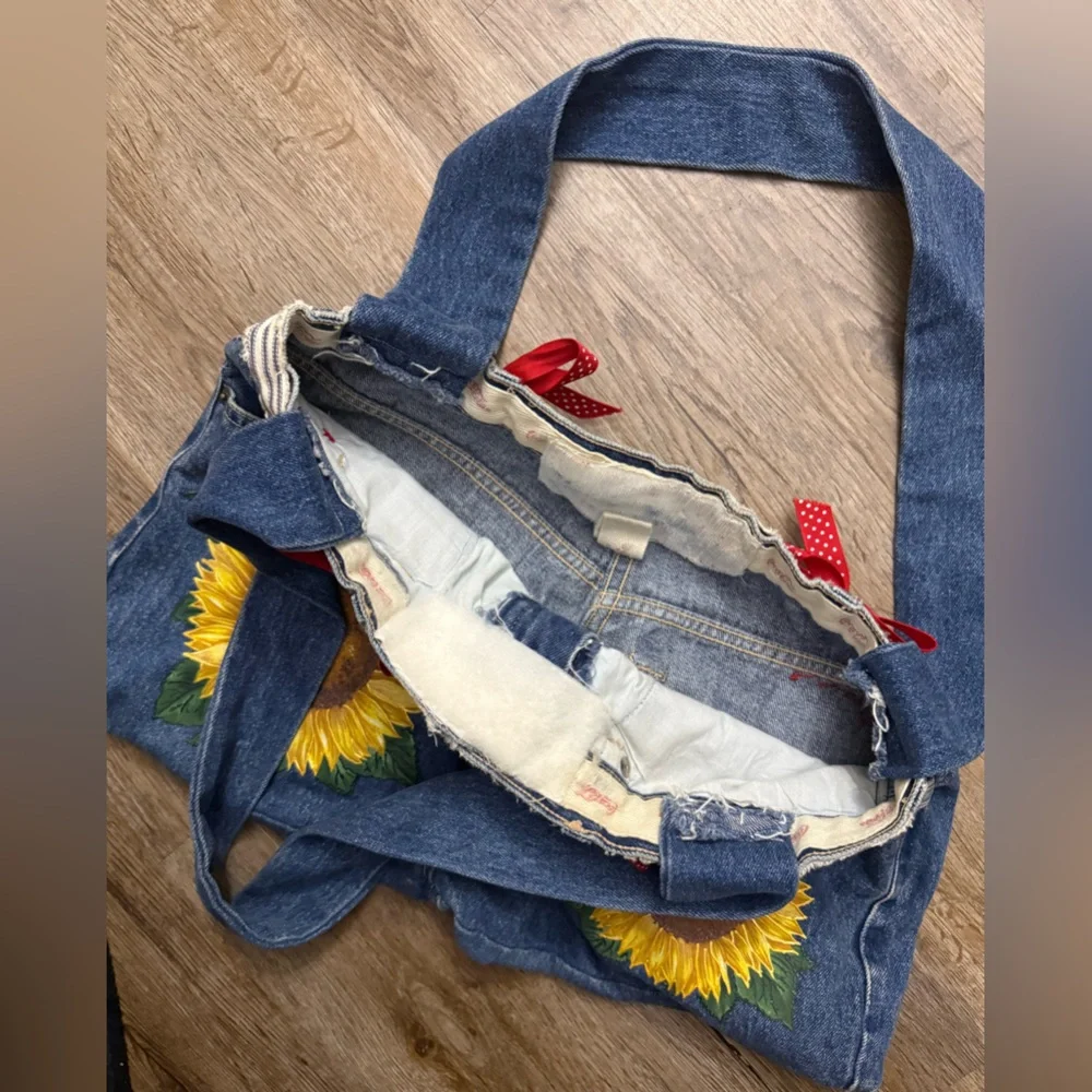 Handmade Sunflower & Ladybug Denim Bumbag Purse